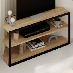 Decortie Echo 2 Shelf Oak Metal Frame Modern TV Unit - Size: 45 x 98 x 37cm - Brown - Wilko - thumbnail 6