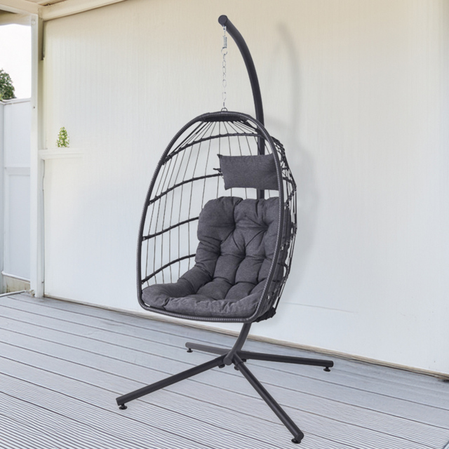 Living and Home Black Adjustable Swing Hanging Egg Chair with Cushions - Size: 192 x 88 x 88cm - Wilko - image 1