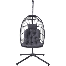 Living and Home Black Adjustable Swing Hanging Egg Chair with Cushions - Size: 192 x 88 x 88cm - Wilko - thumbnail 4