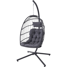 Living and Home Black Adjustable Swing Hanging Egg Chair with Cushions - Size: 192 x 88 x 88cm - Wilko - thumbnail 3