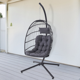 Living and Home Black Adjustable Swing Hanging Egg Chair with Cushions - Size: 192 x 88 x 88cm - Wilko - thumbnail 1