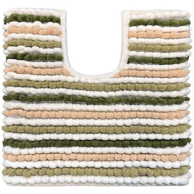 Allure Bath Fashions Green Striped Chunky Bobble Pedestal Toilet Mat - Size: 50 x 50cm - Wilko - image 1