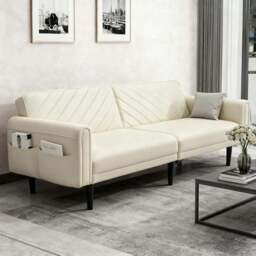 Alivio 2-in-1 Single Cream Adjustable Convertible Sofa Bed with Side Pockets - Size: 3 Seater - Wilko