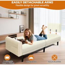 Alivio 2-in-1 Single Cream Adjustable Convertible Sofa Bed with Side Pockets - Size: 3 Seater - Wilko - thumbnail 7