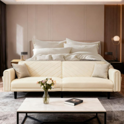 Alivio 2-in-1 Single Cream Adjustable Convertible Sofa Bed with Side Pockets - Size: 3 Seater - Wilko - thumbnail 5
