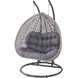 Oakley 2 Seater Rattan Dark Grey Swing Egg Pod Chair - Wilko - thumbnail 3