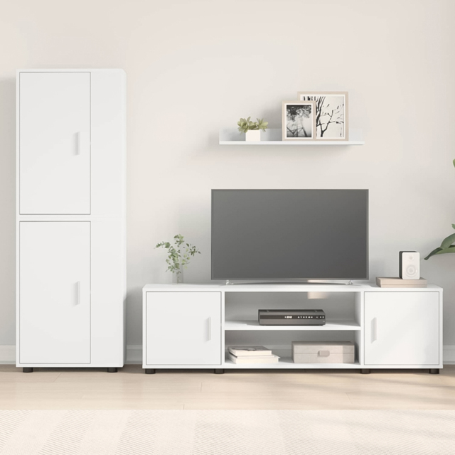 vidaXL White Wall Mounted 4 Piece TV Cabinet Set - Size: 33 x 140 x 40cm - Wilko - image 1