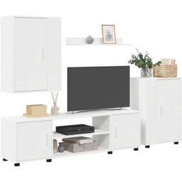 vidaXL White Wall Mounted 4 Piece TV Cabinet Set - Size: 33 x 140 x 40cm - Wilko - thumbnail 4