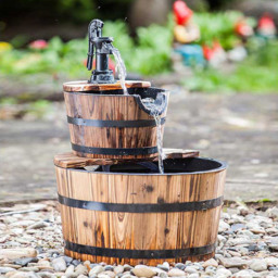 Heissner 2 Tier Wooden Barrel Water Feature - Size: 45 x 45 x 59cm - Wilko - thumbnail 3