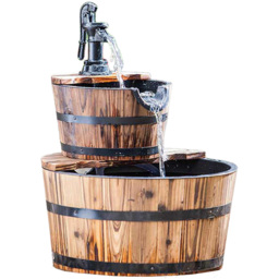 Heissner 2 Tier Wooden Barrel Water Feature - Size: 45 x 45 x 59cm - Wilko - thumbnail 1
