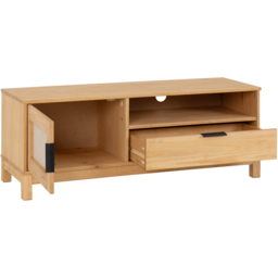 Seconique Corona Single Door Single Drawer Single Shelf Wax Pine Rattan TV Unit - Brown - Wilko - thumbnail 4