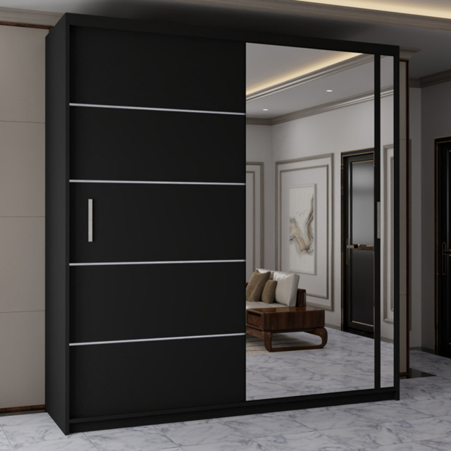 Sliding Wardrobes 4U 2 Sliding Door Black Modern Full Length Mirrored Wardrobe 180cm - Size: 2 Door - Wilko - image 1