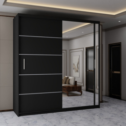 Sliding Wardrobes 4U 2 Sliding Door Black Modern Full Length Mirrored Wardrobe 180cm - Size: 2 Door - Wilko - thumbnail 4