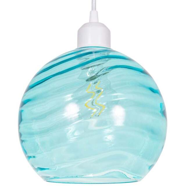 Happy Homewares Designer Teal Circular Ribbed Glass Non Electric Pendant Shade - Size: 18 x 20 x 20cm - Green - Wilko - image 1