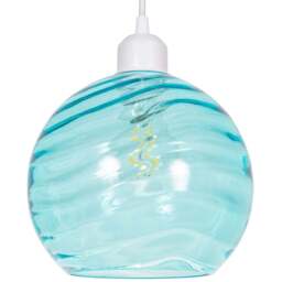 Happy Homewares Designer Teal Circular Ribbed Glass Non Electric Pendant Shade - Size: 18 x 20 x 20cm - Green - Wilko