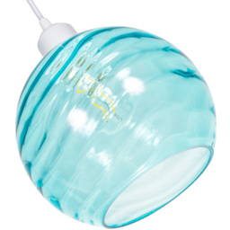 Happy Homewares Designer Teal Circular Ribbed Glass Non Electric Pendant Shade - Size: 18 x 20 x 20cm - Green - Wilko - thumbnail 5