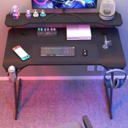 House of Home Carbon Fibre Top Computer Gaming Desk with Monitor Stand Black - Size: 91 x 120 x 60cm - Wilko