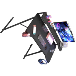 House of Home Carbon Fibre Top Computer Gaming Desk with Monitor Stand Black - Size: 91 x 120 x 60cm - Wilko - thumbnail 3