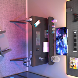 House of Home Carbon Fibre Top Computer Gaming Desk with Monitor Stand Black - Size: 91 x 120 x 60cm - Wilko - thumbnail 4
