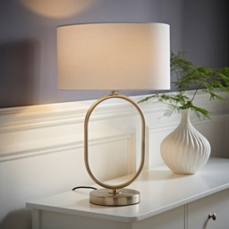 ValueLights Antonia White Fabric Drum Lamp Shade Brushed Chrome Oval LED Table Lamp - Size: 42.3 x 25 x 25cm - Silver - Wilko - thumbnail 3