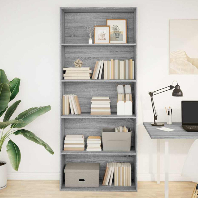 vidaXL 5 Shelf Grey Sonoma Tall Bookcase - Size: 189 x 30 x 80cm - Wilko - image 1