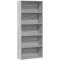 vidaXL 5 Shelf Grey Sonoma Tall Bookcase - Size: 189 x 30 x 80cm - Wilko - thumbnail 3