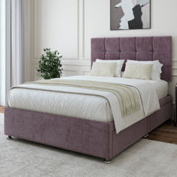 Bedmaster Small Double Mauve Naples Velvet 4 Drawer Divan Base with Pearl Headboard - Brown - Wilko