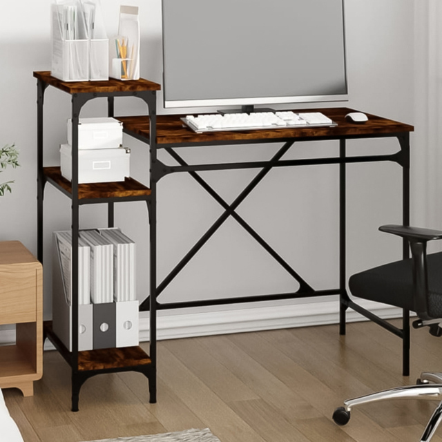 vidaXL 3 Shelf Industrial Style Computer Desk Brown - Size: 90 x 105 x 50cm - Wilko - image 1