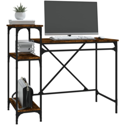 vidaXL 3 Shelf Industrial Style Computer Desk Brown - Size: 90 x 105 x 50cm - Wilko - thumbnail 5