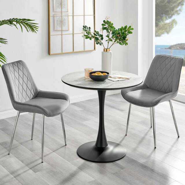 Furniturebox Elissa Cesano Marble Effect 2 Seater Round Dining Set White Grey and Chrome - Wilko - image 1