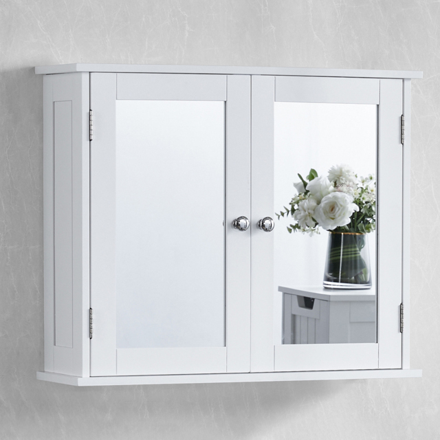 Bath Vida Priano White Wide 2 Door Mirror Bathroom Cabinet - Size: 47 x 57 x 18cm - Wilko - image 1