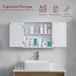 Bath Vida Priano White Wide 2 Door Mirror Bathroom Cabinet - Size: 47 x 57 x 18cm - Wilko - thumbnail 7