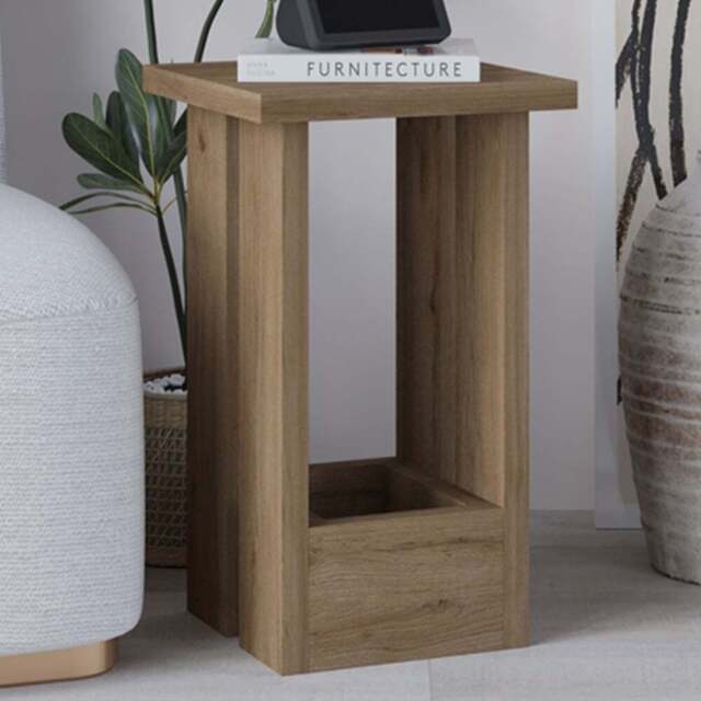 Decortie Tasos Single Shelf Dark Oak Effect Minimalist End Table - Size: 50.5 x 30 x 30cm - Brown - Wilko - image 1