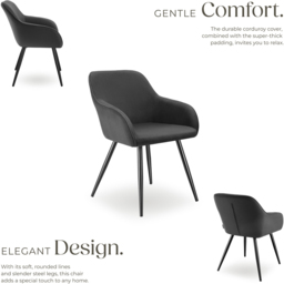 tectake Marilyn Set of 2 Anthracite Black Corduroy Padded Dining Chair - Grey - Wilko - thumbnail 6