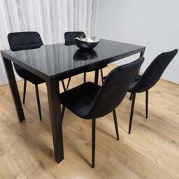 Kosy Koala 4 Seater Velvet Glass Dining Set Black - Multi - Wilko