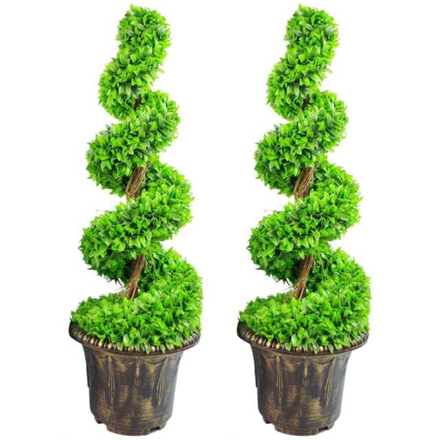 Leaf Artificial Green Large Leaf Spiral Topiary Trees with Decorative Planters 90cm 2 Pack - Size: 90 x 35 x 35cm - Wilko - image 1