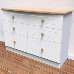 Crowndale Warwick 6 Drawer White Ash and Oak Wide Midi Chest of Drawers - Wilko - thumbnail 1