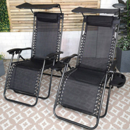 Samuel Alexander Set of 2 Black Multi Position Recliner Sun Lounger with Canopy - Size: 1 Seater - Wilko - thumbnail 1