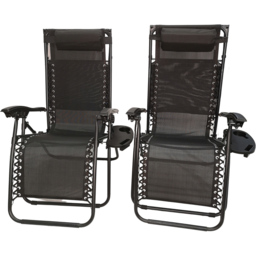 Samuel Alexander Set of 2 Black Multi Position Recliner Sun Lounger with Canopy - Size: 1 Seater - Wilko - thumbnail 3