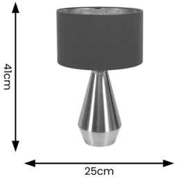 ValueLight Jax Charcoal Chrome Inner Shade Chrome Dimmable LED Touch Table Lamp - Size: 41 x 25 x 25cm - Silver - ValueLights - Wilko - thumbnail 5