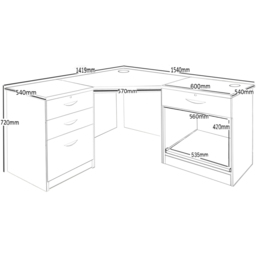 R White Cabinets SET-12-IN-CO Corner Desk Drawer Unit and Printer Unit Home Office Furniture Set - Size: 72 x 154 x 142cm - Brown - Wilko - thumbnail 5