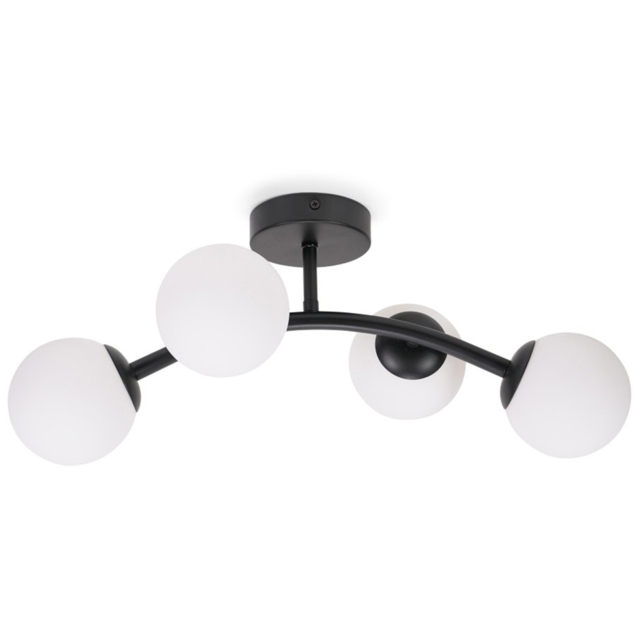 ValueLights Jas Black 4 Way Opal White Frosted Glass Globe Shade LED Ceiling Light - Size: 20 x 22 x 48cm - Wilko - image 1