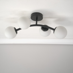 ValueLights Jas Black 4 Way Opal White Frosted Glass Globe Shade LED Ceiling Light - Size: 20 x 22 x 48cm - Wilko - thumbnail 4