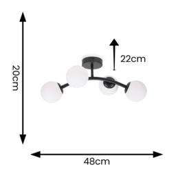 ValueLights Jas Black 4 Way Opal White Frosted Glass Globe Shade LED Ceiling Light - Size: 20 x 22 x 48cm - Wilko - thumbnail 5