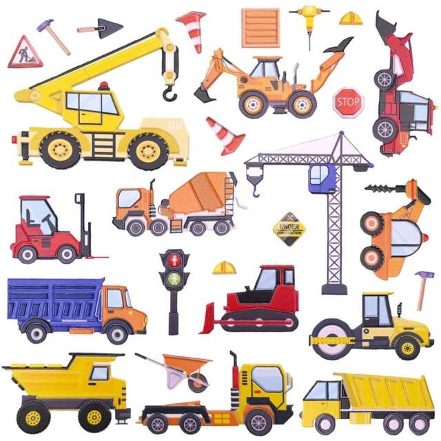 Walplus Heavy Construction Vehicle Double Sided Reusable Foam Window Sticker 27 Piece - Size: 0.3 x 30 x 55cm - Multi - Wilko - image 1
