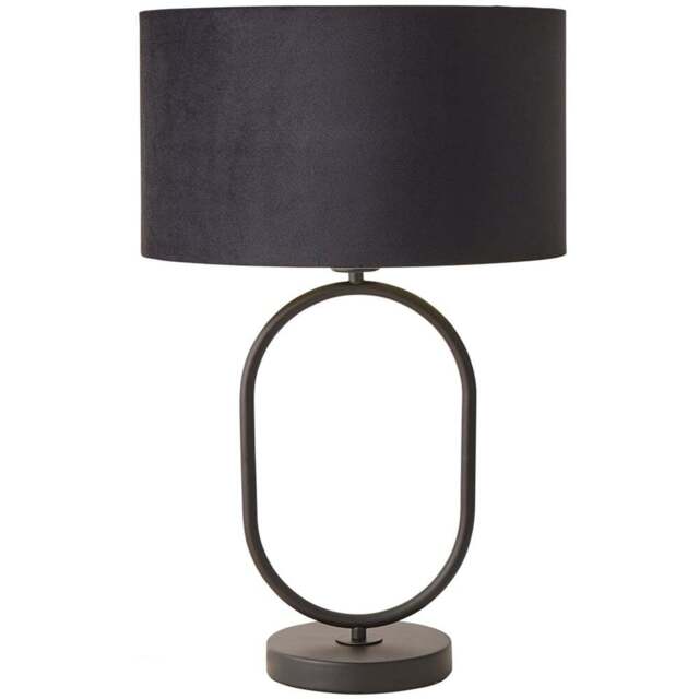 ValueLights Antonia Black Velvet and Gold Drum Shade Matte Black Oval LED Table Lamp - Size: 42.3 x 25 x 25cm - Wilko - image 1