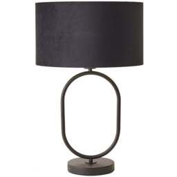 ValueLights Antonia Black Velvet and Gold Drum Shade Matte Black Oval LED Table Lamp - Size: 42.3 x 25 x 25cm - Wilko