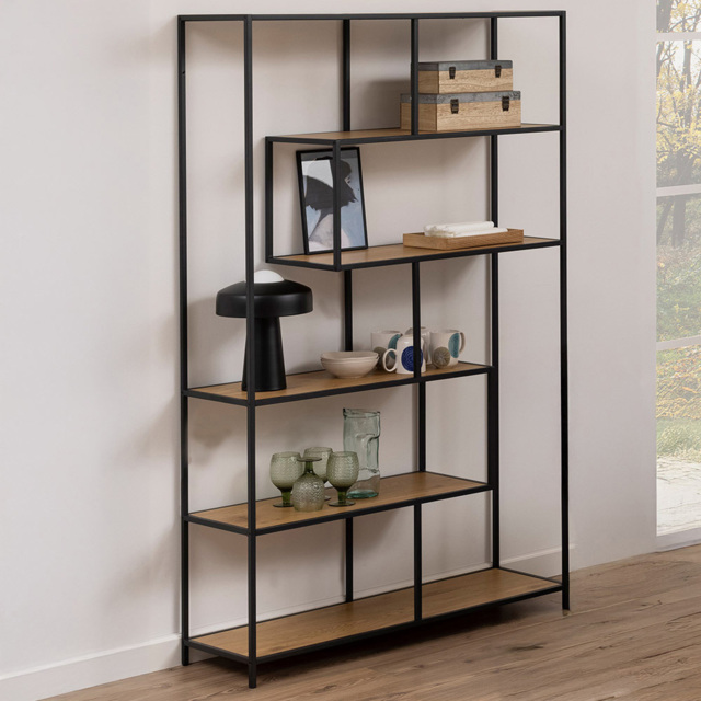 Florence Seaford 5 Shelf Oak and Black Metal Bookcase - Furniture To Go - Wilko - image 1