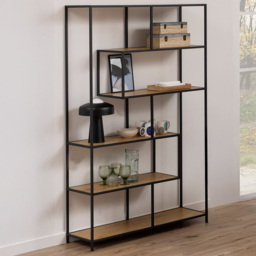 Florence Seaford 5 Shelf Oak and Black Metal Bookcase - Furniture To Go - Wilko
