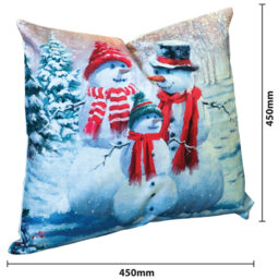 Xmas Haus Christmas-Themed Snowman Family Design Cushion 45 x 45cm - Multi - Wilko - thumbnail 4